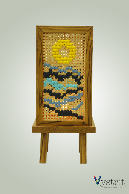 Teak Wood Floor Lamp with Art