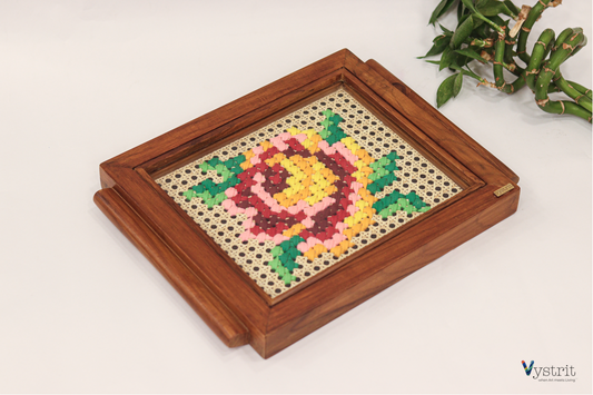 Teakwood Tray with Rose Art