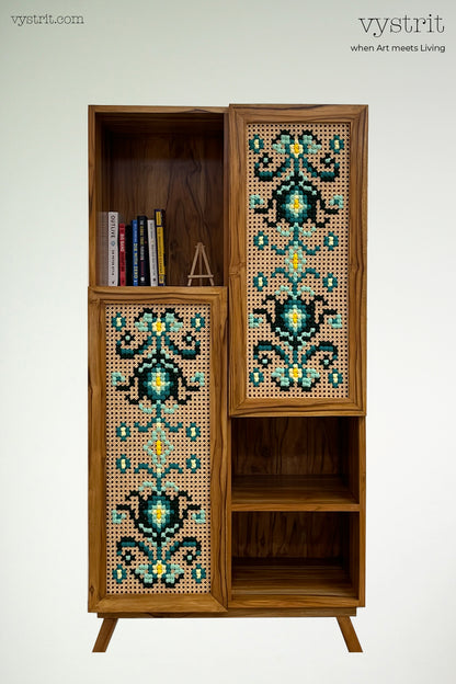 Wooden Book Cabinet with Art