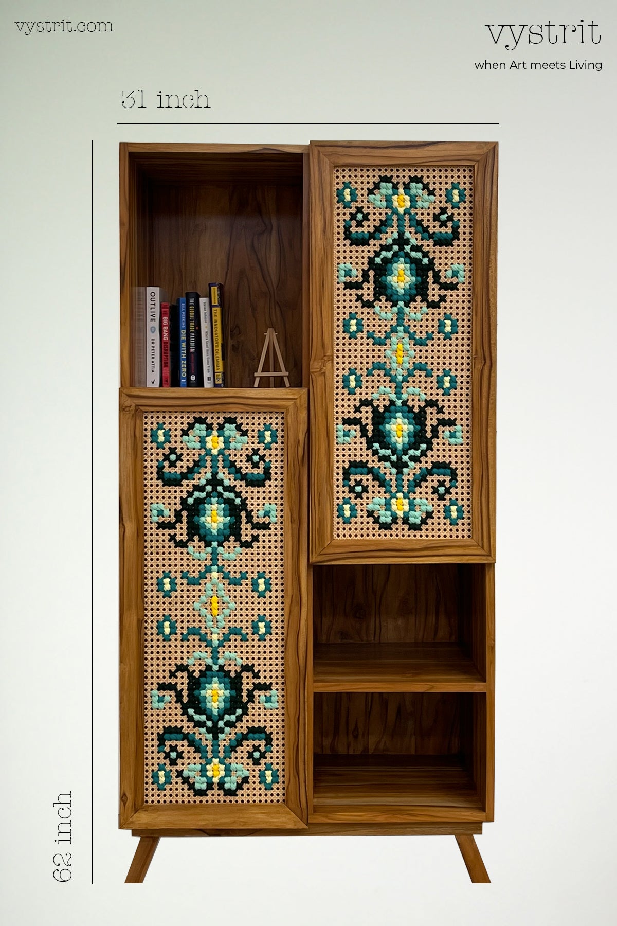 Wooden Book Cabinet with Art