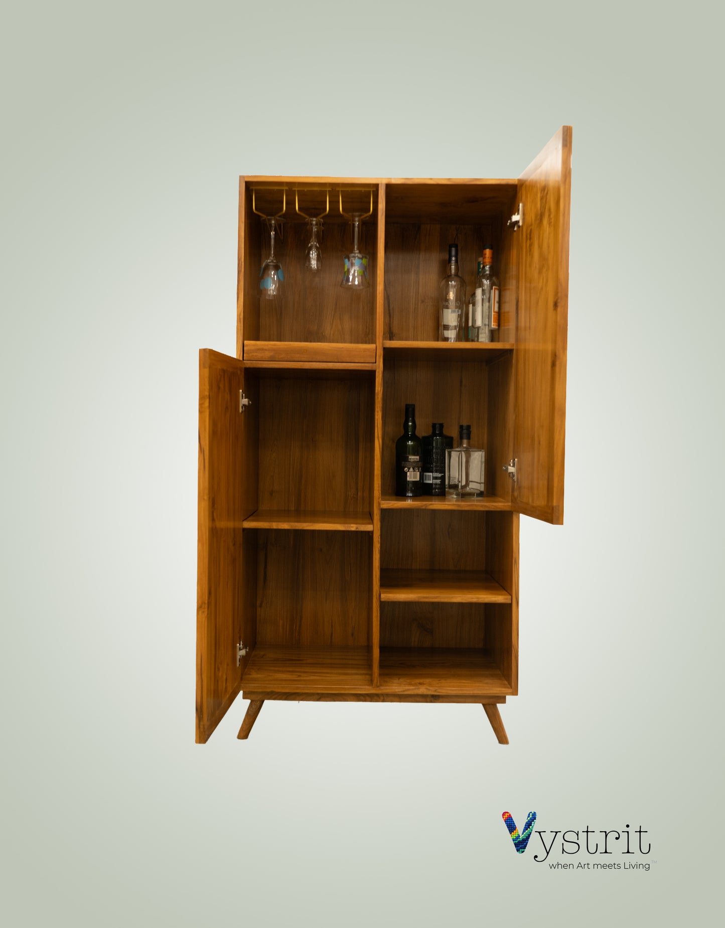 Wooden Bar Cabinet with Art and slide out mixing tray