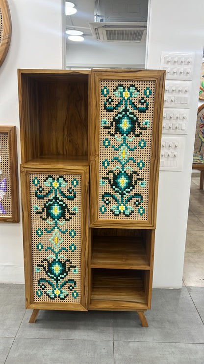 Wooden Book Cabinet with Art