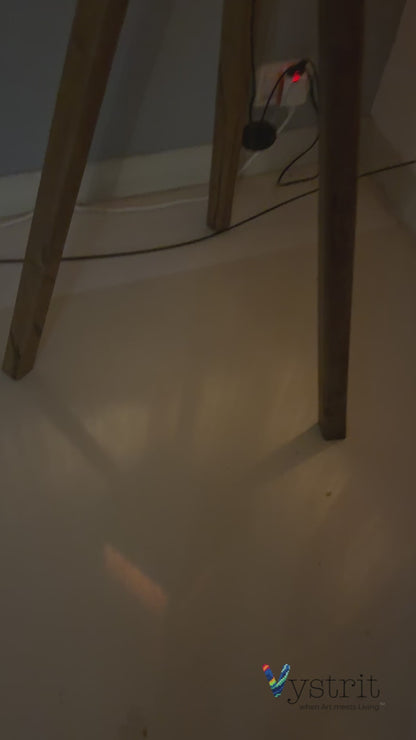 Tripod Teakwood Floor Lamp with Geometric Art