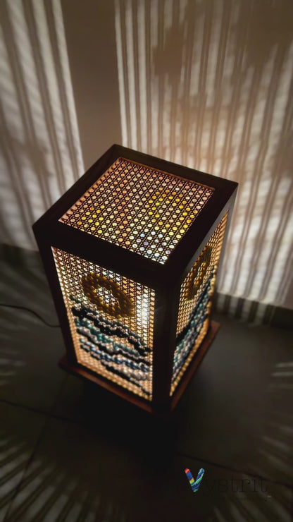 Teak Wood Floor Lamp with Art