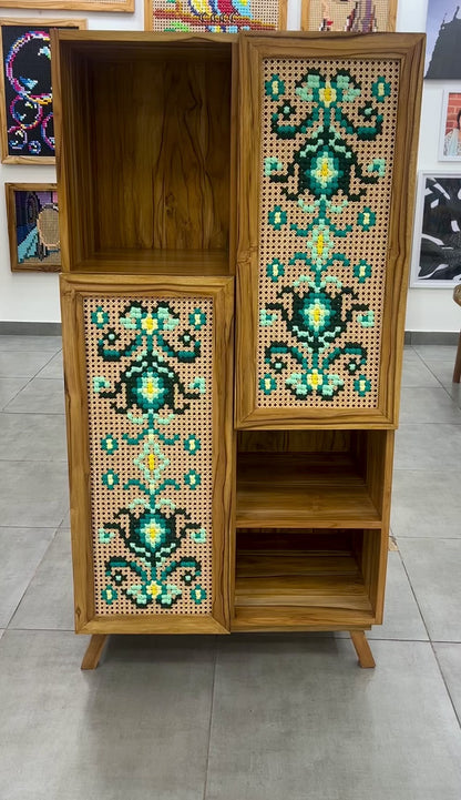 Wooden Book Cabinet with Art