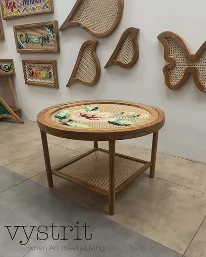 Round Coffee Table with Replacable Art - Cherry Blossom